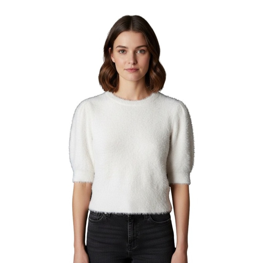 Line & Dot Ivory‎ Eyelash Knit Puff Short Sleeve Sweater LT2826L Womens Medium
